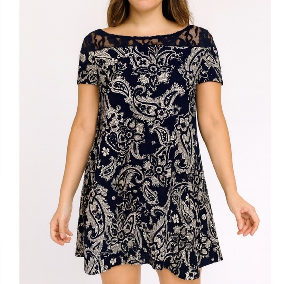 Stoosh dress black and white paisley print Lace trimmed square dress SZ Sm - Picture 1 of 8